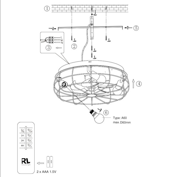 Plafon z wentylatorem VULKOR DL032-61105 RL Light loft druciak drewniany czarny
