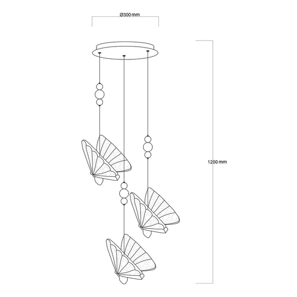 Lampa wisząca motyle Mariposa LP-1715/3P LED 24W 3000-6000K złoty
