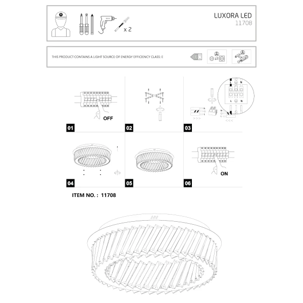 Sufitowa lampa do sypialni LUXORA 11708 LED 20W 3000K crystals nikiel