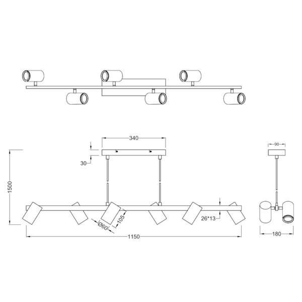 Lampa wisząca na listwie VANTOS DL632302400 Trio metalowa czarny