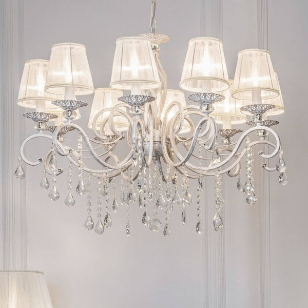 Pałacowa lampa wisząca Grace ARM247-10-G crystal biała