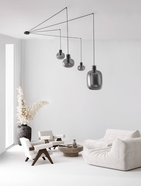 Podwieszana lampa salonowa Padre stylowa czarna przydymiona