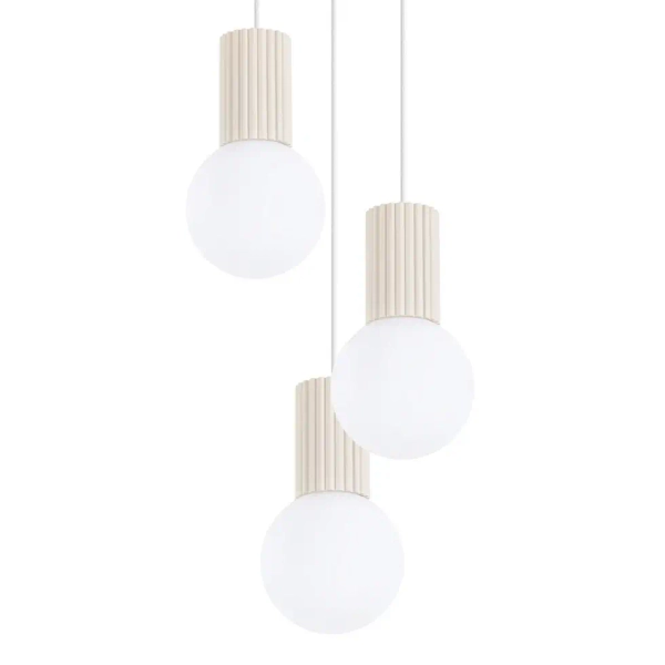 Wisząca lampa potrójna HALO SL.1720 ryflowana nad stół beżowa