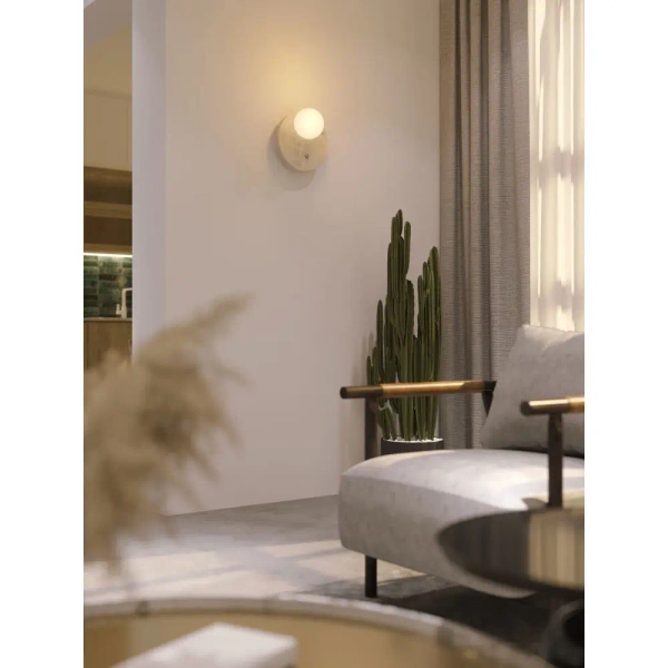 Naturalny kinkiet ścienny Lando W0426 opalowa kula kamienny