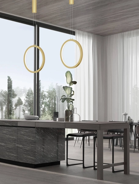 Złota lampa wisząca AUTLAN LE42774 pokojowa LED 25W 3000K pierścień