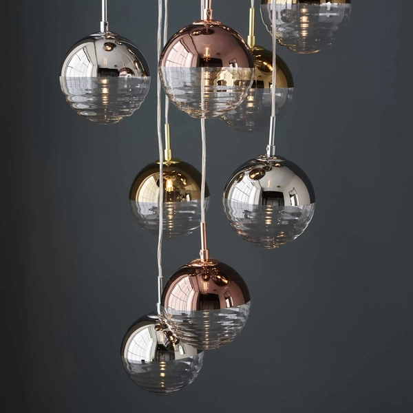 Zwisająca lampa wielopunktowa Paloma 98115 Endon kule chrom złoty przezroczysty