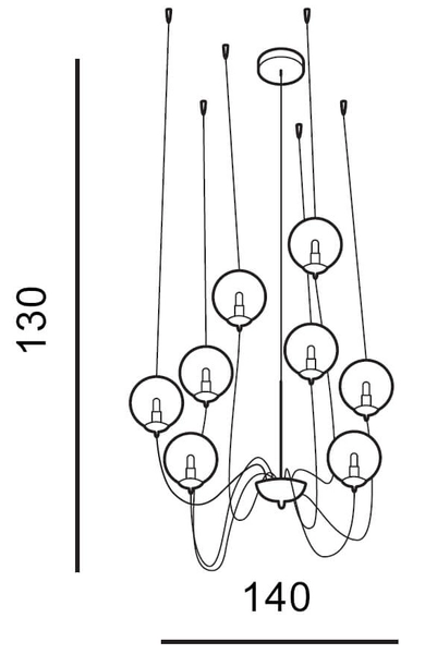 Wisząca lampa 8-punktowa Conflux balls przydymiona do salonu