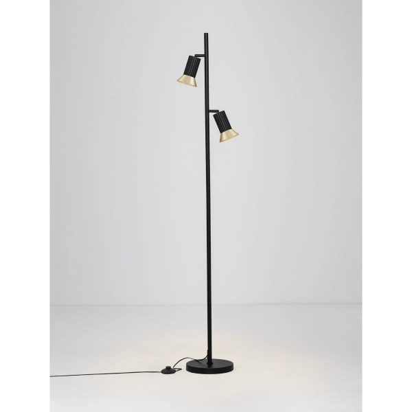 Stojąca lampa do salonu MARENZO LE45612 metalowa z wtyczką czarna złota