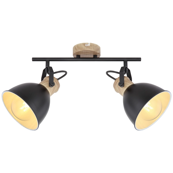 Industrialna LAMPA sufitowa WIHO 54018-2S Globo metalowa OPRAWA regulowane reflektorki czarne drewno