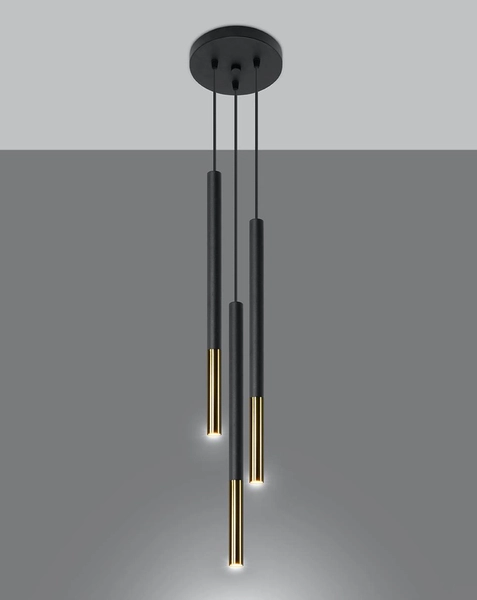 Wisząca LAMPA kaskada SL.0893 okrągła OPRAWA metalowy ZWIS tuby czarne złote