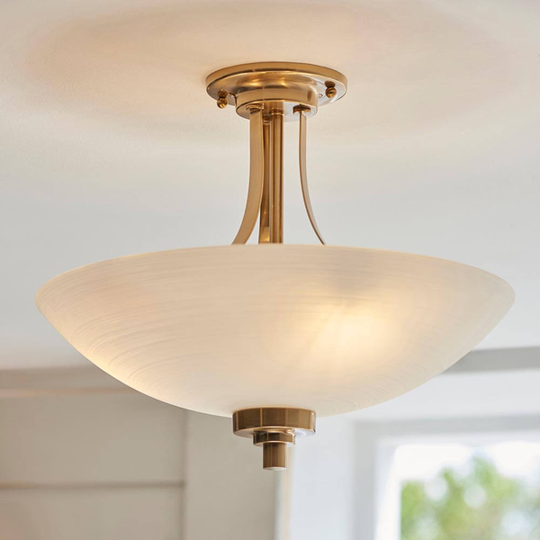 Sufitowa lampa półokrągła Welles 112438 szklana metalowa biała mosiądz