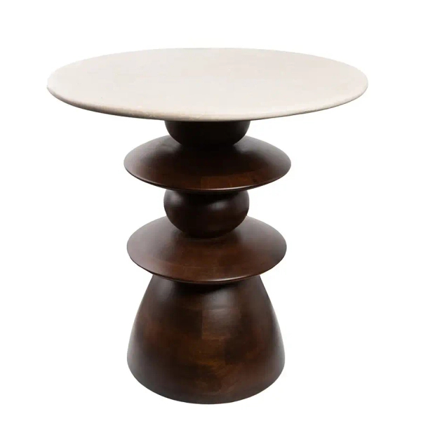 Ława kawowa RONDA MM001501100406 brązowa beżowa drewno marmur 50cm
