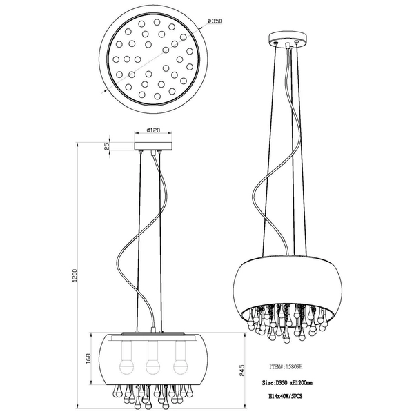 Pałacowa LAMPA wisząca KALLA 15809H Globo szklana OPRAWA zwis glamour kryształki przezroczyste przydymione chromowane