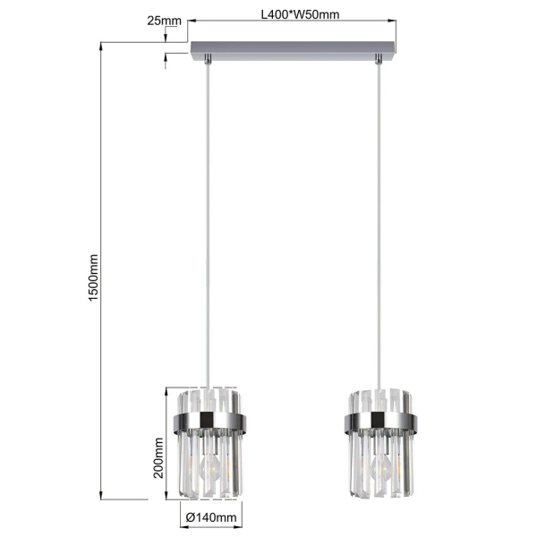 Podwójna lampa wisząca glamour Vetro LP-2910/2L CH kryształowa chrom