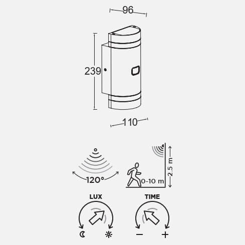Ścienna lampa natynkowa FOCUS 5604014118 Lutec IP44 z czujnikiem szara