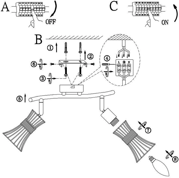 LAMPA ścienna PURRA 54814-2 Globo rustykalna OPRAWA kinkiet klatki druciane industrialne czarne złote