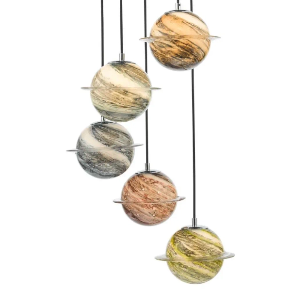 Molekułowa wisząca lampa Cygnus CYG0555 planety szklana beżowa chrom