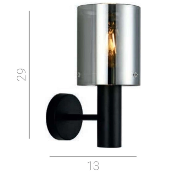 Kinkiet LAMPA ścienna SARDO WL-5581-1A-BK+SG Italux loftowa OPRAWA skandynawska tuba szklana okrągła przydymiona czarna