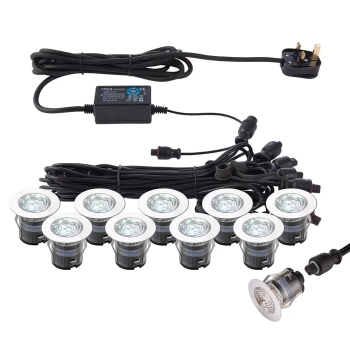 Wpustowe oczka 10 szt. IKON 76616 LED 0,75W 6500K z wtyczką IP67 srebrne