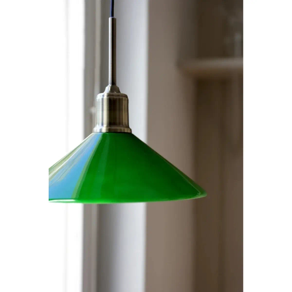 Wisząca lampa stożek VELA zielona mosiądz 108868 1xE27 retro szklana
