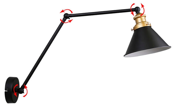 Loftowy kinkiet Fundo metalowy z regulacją czarny złoty