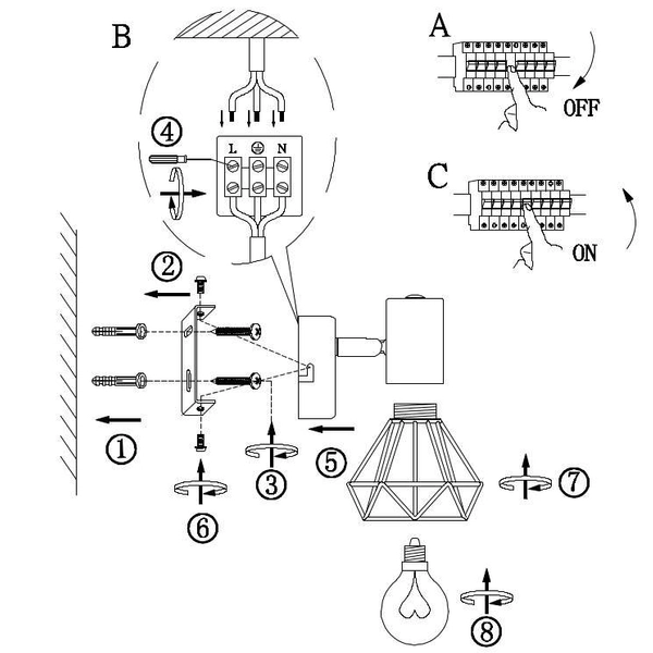 Kinkiet LAMPA ścienna XARA 54802-1 Globo druciana OPRAWA regulowana drut chrom