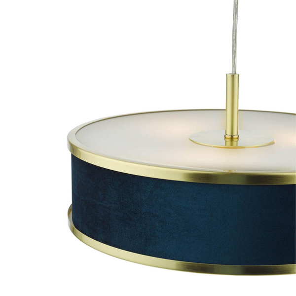 Materiałowa lampa wisząca Alvaro ALV1023 okragła mosiądz niebieski