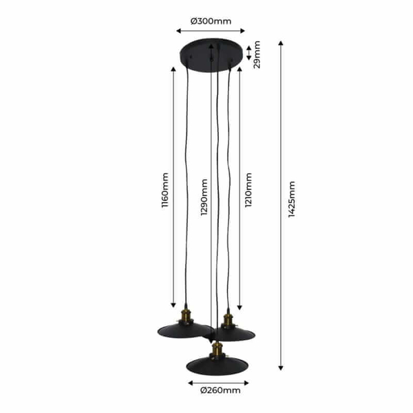 Kaskadowa lampa wisząca Retro ABR-LWRT-3xE27 Abruzzo czarna złota