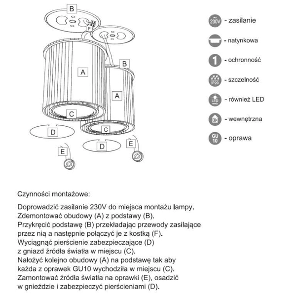 Spot LAMPA sufitowa OSAKA 7023 Shilo natynkowa OPRAWA tuby DOWNLIGHT biały