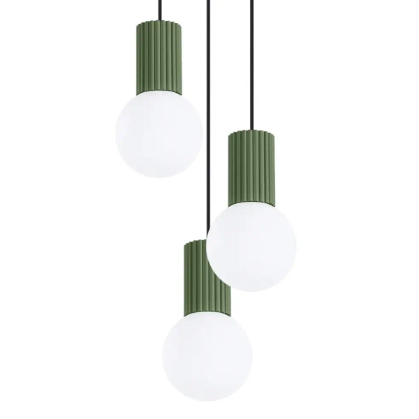 Jadalniana lampa wisząca HALO SL.1725 ryflowana kule białe oliwkowe