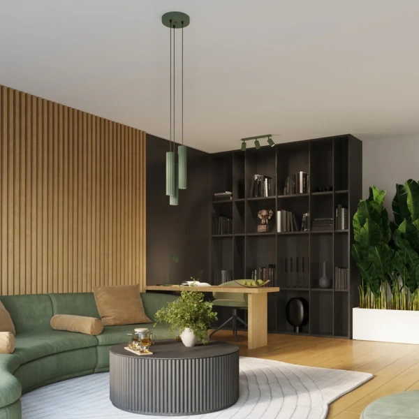 Podłużna lampa wisząca KARBON SL.1614 potrójne tubki nad stół oliwkowe