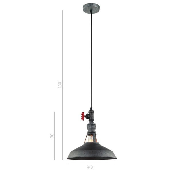 Industrialna LAMPA wisząca GARIBALDO MDM-2781/1 GR+BK Italux metalowa OPRAWA zwis zawór szary