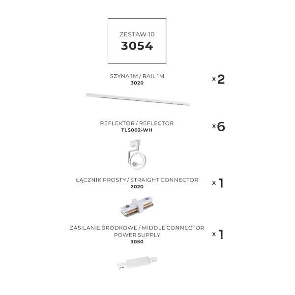 Zestaw z reflektorami szyny jednoobwodowe 3054 regulowane białe