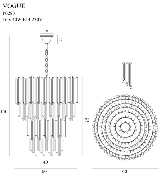 LAMPA wisząca VOGUE P0283 Maxlight glamour OPRAWA kryształowa zwis sople crystal złote przezroczyste