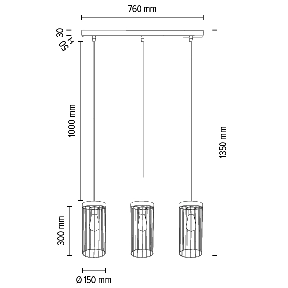 Industrialna lampa wisząca TIMEO 19619304 metalowy druciany drewno czarny