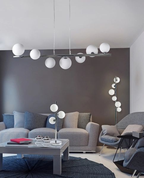 Wisząca lampa salonowa Sybilla szklane kule białe chrom