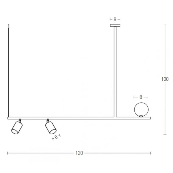 Podłużna wisząca lampa 22227 reflektorki kula biała złota czarna