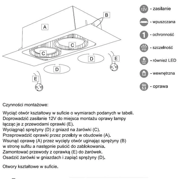 Spot LAMPA sufitowa EBINO 7314 Shilo podtynkowa OPRAWA metalowe OCZKO kwadratowa wpust biały