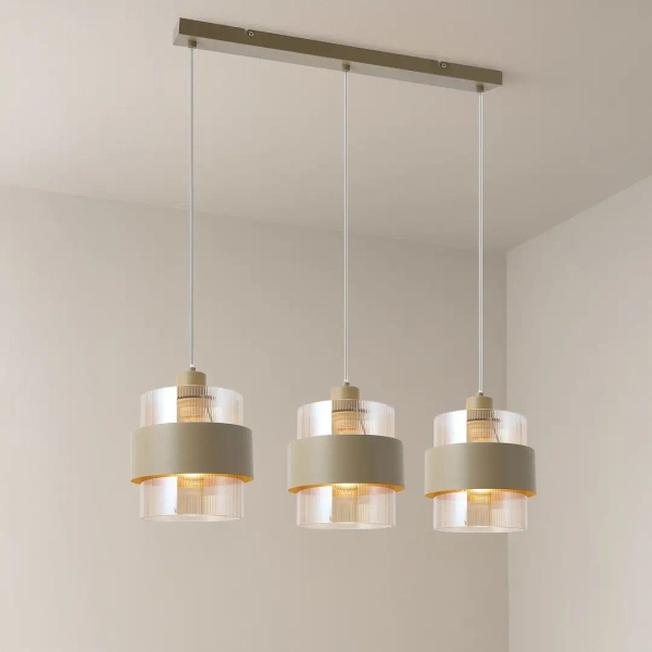 Żebrowana lampa wisząca do jadalni Valentino ML2239 potrójna beżowa