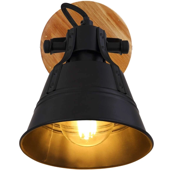 Skandynawska LAMPA ścienna GÜNTHER 15466S-1 Globo metalowa OPRAWA kinkiet regulowany czarny drewniany