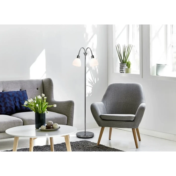 Lampa podłogowa podwójna Ray 63224033 metalowa szklana biała chrom