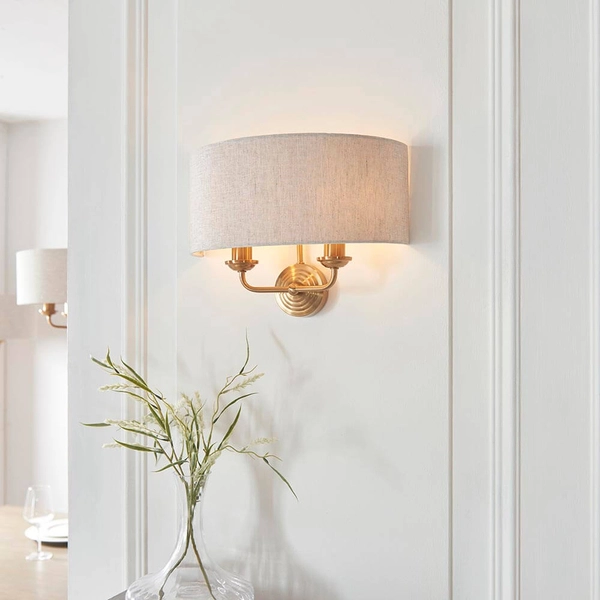 Kinkiet ścienny z abażurem Highclere 110726 mosiądz beżowy