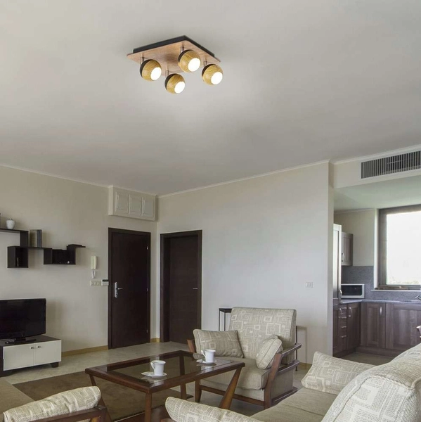 Plafon LAMPA skandynawska ARTHUR 5616 Rabalux metalowa OPRAWA sufitowa reflektorki drewniane dąb czarne