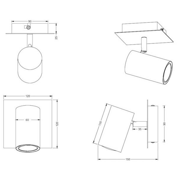 Reflektorek ścienny MARLEY 802400180 Trio rurka punktowy czarny złoty