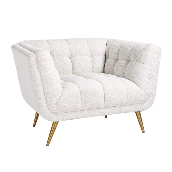 Welurowy fotel Huxley S5125 WHITE BOUCLÉ Richmond Interiors glamour stalowy złoty biały