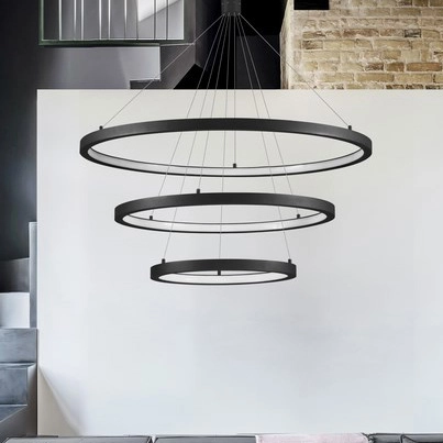 LAMPA wisząca IRUN LE41410 Luces Exclusivas okrąga OPRAWA metalowy ZWIS LED 108W 3000K pierścienie rings czarne