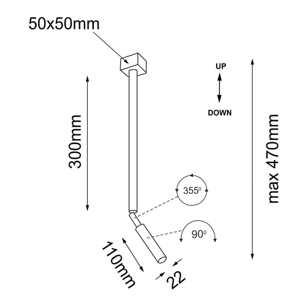 Punktowa lampa sufitowa Kosame 2036 Shilo tuba podłużna metalowa złota