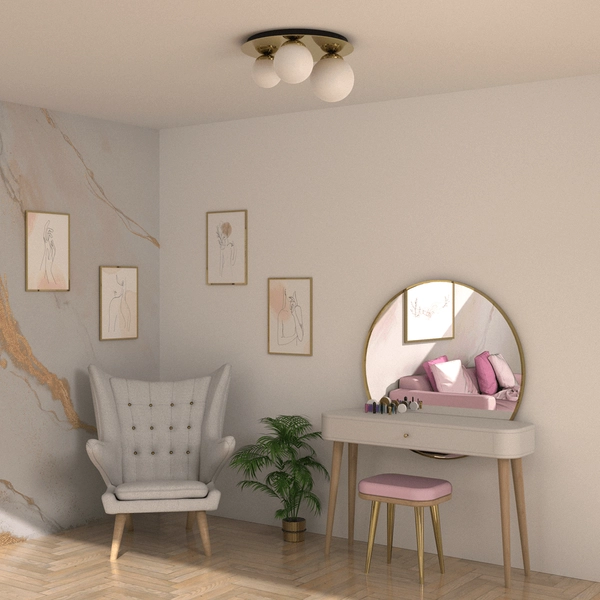 Sufitowa lampa sypialniana Plato biała złota szklane kule