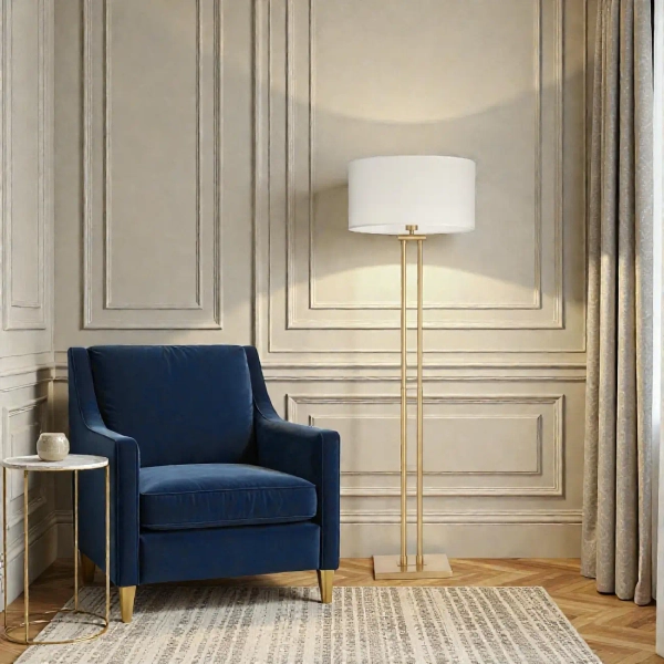 Lampa stojąca art deco ATHENS z kloszem mosiężna metalowa 1xE27 do salonu F01767BR-WH