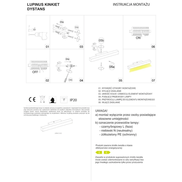 Prostokątna lampa ścienna Lupinus 6115D10103-1 Elkim LED 16W 3000K liniowa